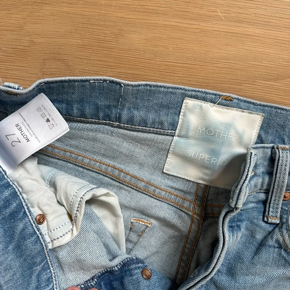 Mother High waisted Hiker Hover Undone Hem on my knees Jeans
